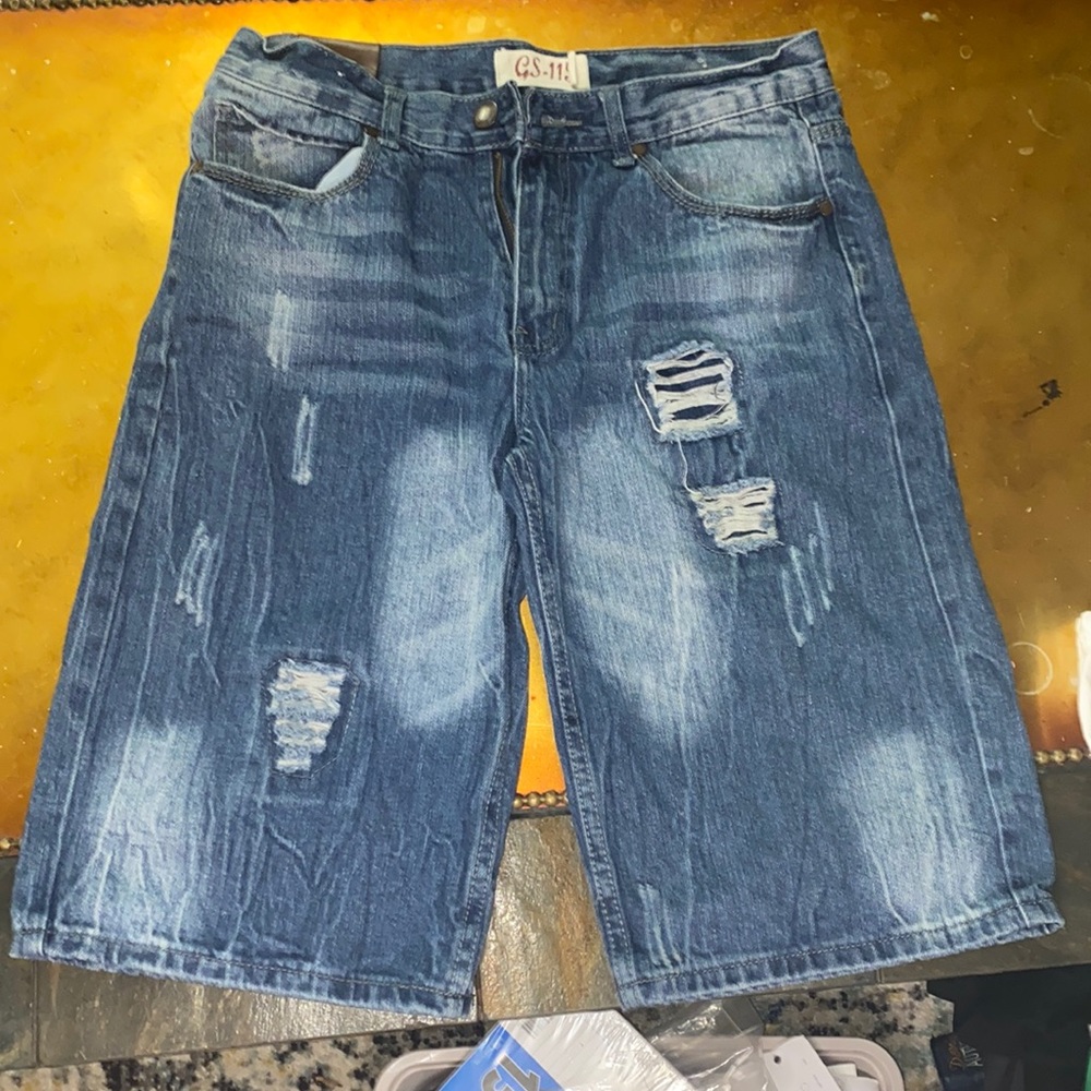 Guys Jean Distressed Cut Outs Shorts pants